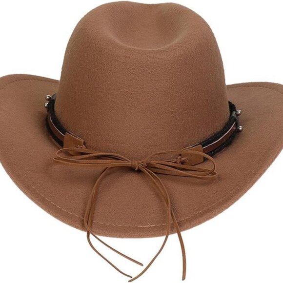 Light Brown Western Cowboy Hat Cowboy Cowgirl Rodeo Style with Bull Skull Accent - Picture 3 of 9